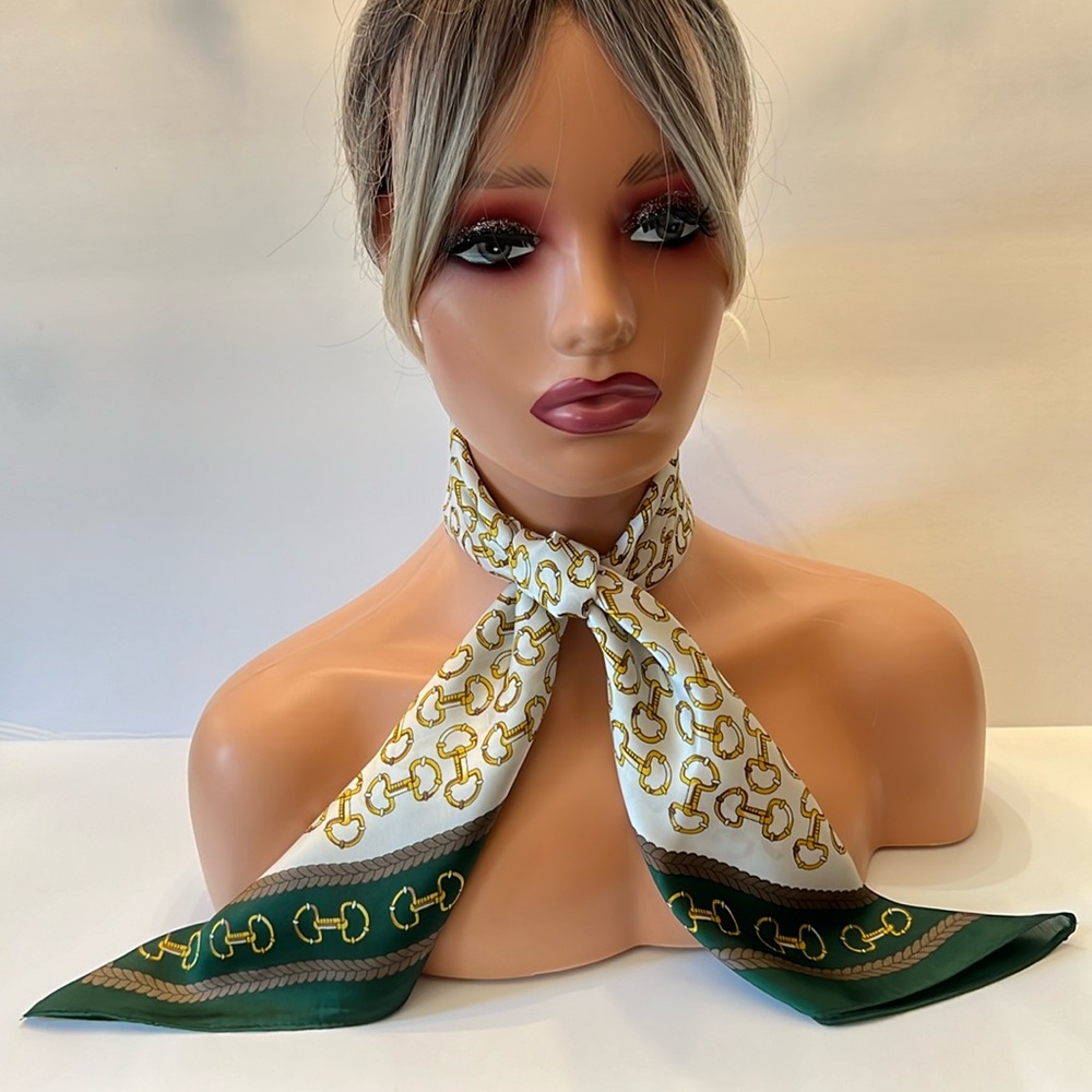 New Inspired Green, Brown, Gold-tone & Creamy Colored Scarf